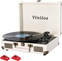 White leather suitcase classic record player